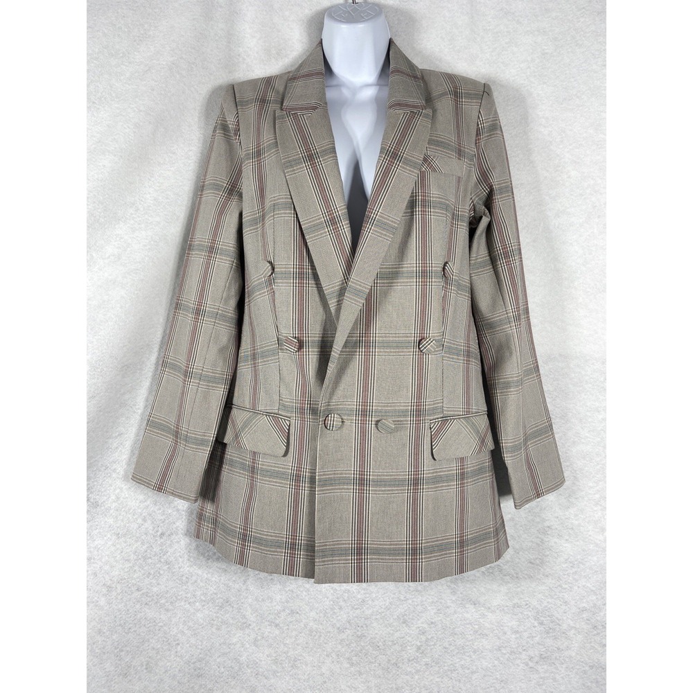 CAbi Jacket Women's 8 Gray Sleuth Blazer Double Breasted Plaid EUC